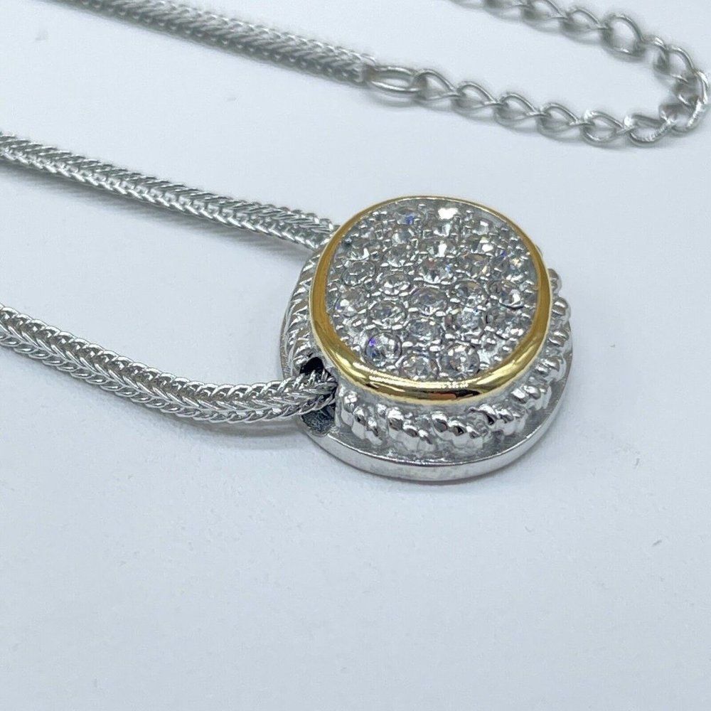 Emma Skye Pave Crystal Necklace Silver Tone Gold Tone Accent Wheat Link Chain 16 - Picture 8 of 13